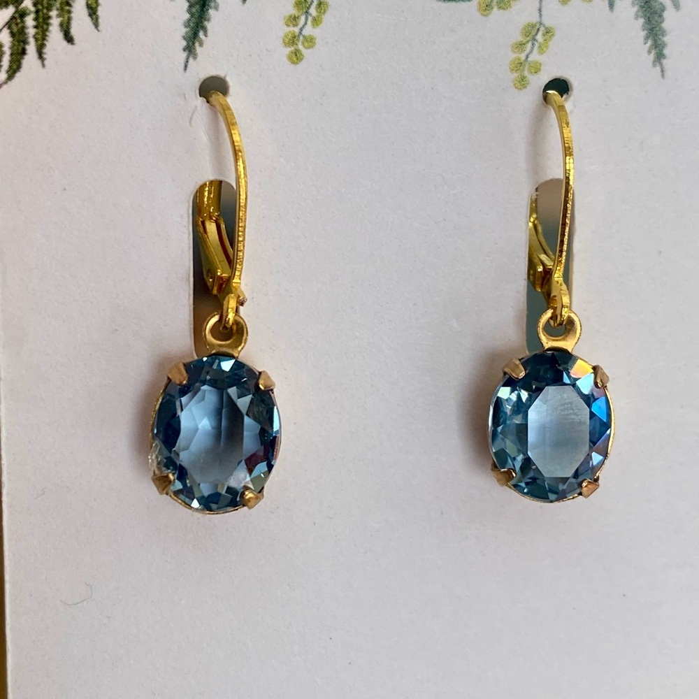 Denim blue Oval Crystal Dangles